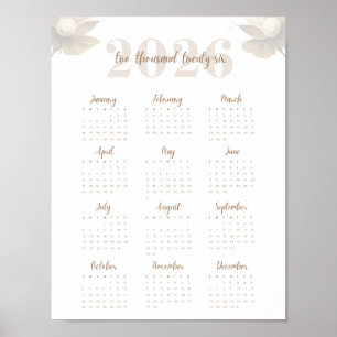 Poster Calendário Elegante de Uma Página Floral Script 20