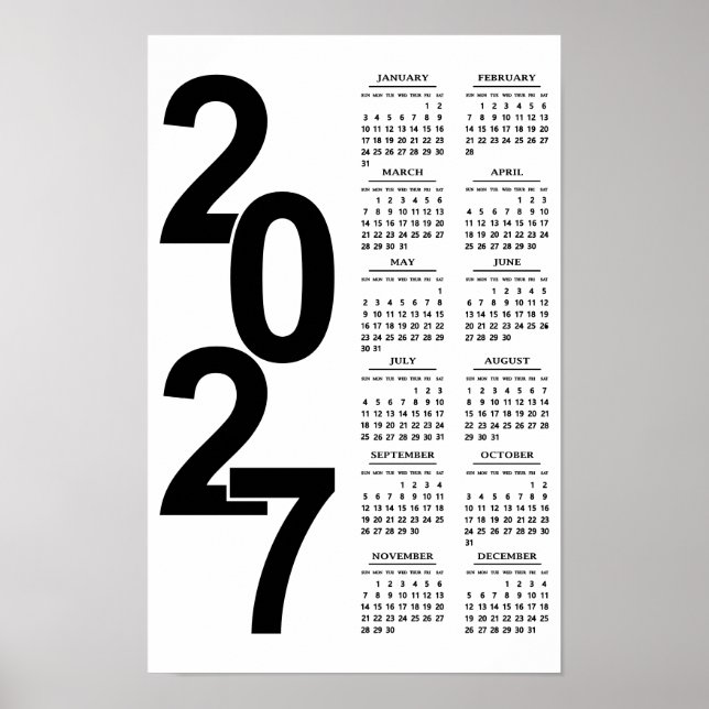 Poster Calendário Elegante Tipográfico Minimal Moderno de (Frente)