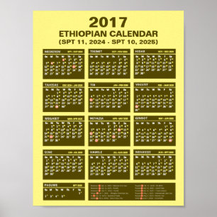 Poster Calendário Etíope 2017 para o ano 2024 e 2025 