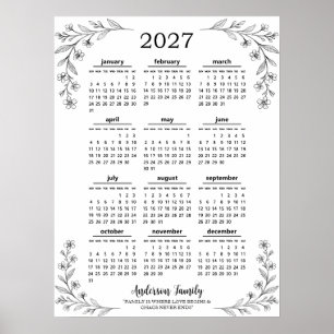 Poster Calendário Familiar Personalizado de Flores Silves