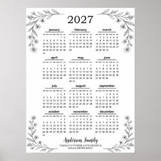 Poster Calendário Familiar Personalizado de Flores Silves