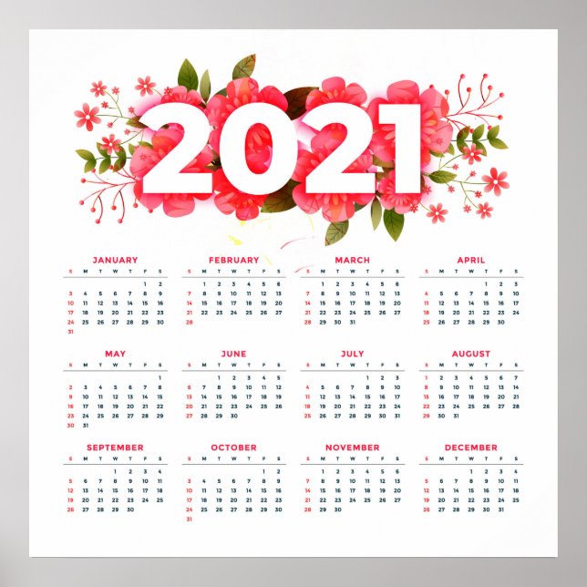 Poster Calendário Floral de 2021 (Frente)