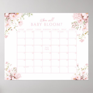 Poster Calendário Floral Rosa Quando a Menina Vai Nascer