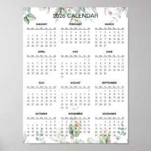Poster Calendário Floral Simples e Elegante 2026   