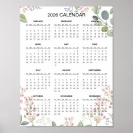 Poster Calendário Floral Simples e Elegante 2026 | 