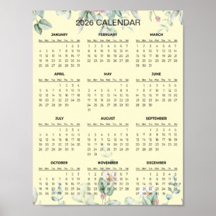 Poster Calendário Floral Simples e Elegante de 2026