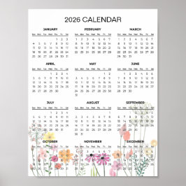 Poster Calendário Floral Simples e Elegante para 2026 | 
