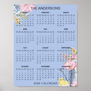 Poster Calendário Floral Simples, porém Elegante de 2026 