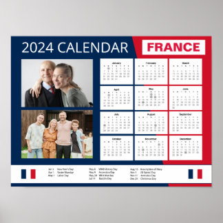 Poster Calendário francês em inglês | Adicionar Sua Foto