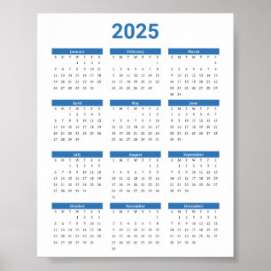 Poster Calendário geral do Bliue e White 2025