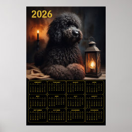 Poster Calendário Goldendoodle 2026 com Lanterna e Vela