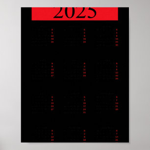 Poster Calendário Gráfico de Ano Novo 2025 Com Feriados E