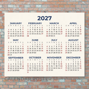 Poster Calendário Horizontal do Ano Completo 2027 Suas Co