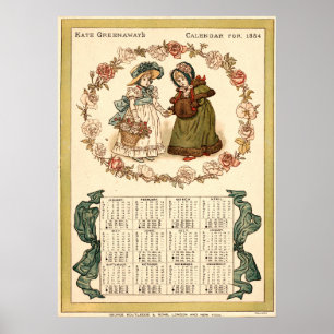 Poster Calendário Kate Greenaway da era vitoriana antiga