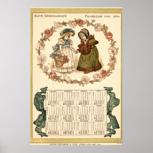 Poster Calendário Kate Greenaway da era vitoriana antiga