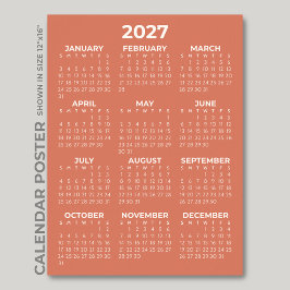 Poster Calendário Laranja Terracota Simples Moderno 2027