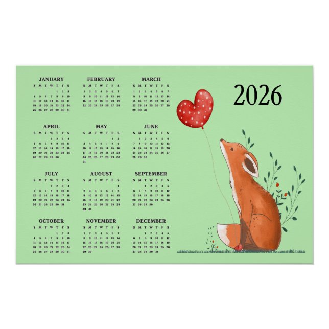 Pôster Calendário Little Fox Design 2026 (Frente)