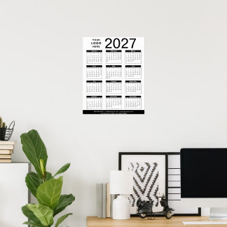 Poster Calendário & Logotipo Empresarial Preto e Branco P