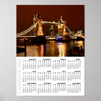 Poster Calendário Londres 2027, Tower Bridge à Noite / Re