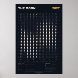 Poster Calendário Lunar 2027 - Fases da Lua, Meia-Noite