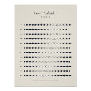 Pôster Calendário Lunar 2027 Poster – Calendário de Fases