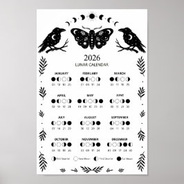 Poster Calendário Lunar Celestial da Mariposa da Bruxaria