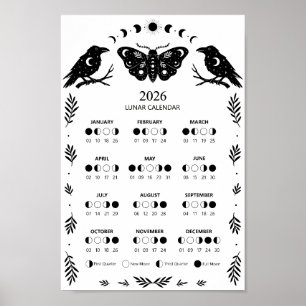 Poster Calendário Lunar Celestial da Mariposa da Feitiçar
