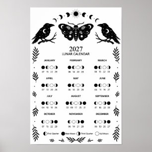 Poster Calendário Lunar Celestial da Mariposa de 2027