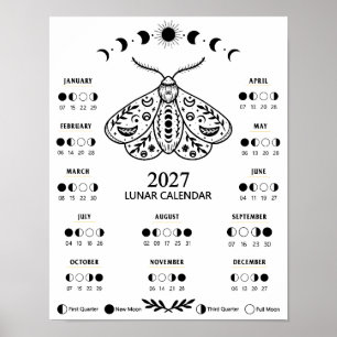 Poster Calendário Lunar Celestial da Mariposa de Feitiçar