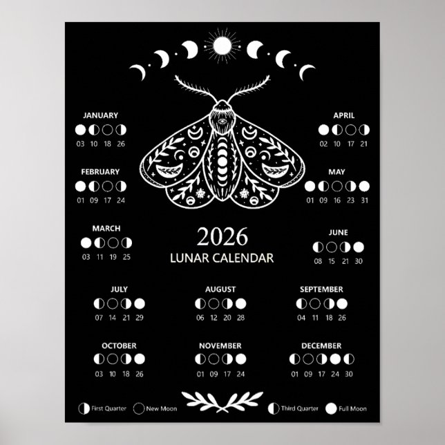 Poster Calendário Lunar Celestial da Mariposa de Feitiçar (Frente)
