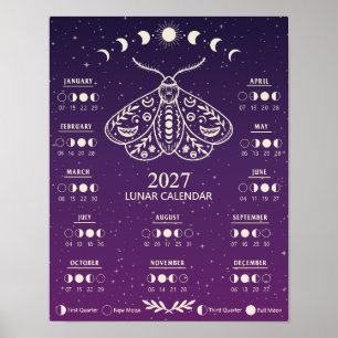 Poster Calendário Lunar Celestial da Mariposa de Feitiçar