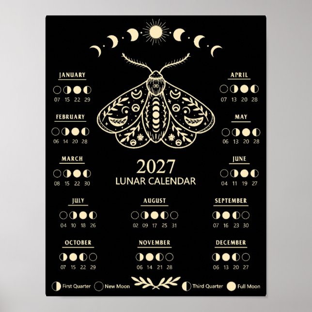 Poster Calendário Lunar Celestial Moth Feitiçaria 2027 (Frente)