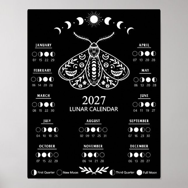 Poster Calendário Lunar Celestial Moth Feitiçaria 2027 (Frente)
