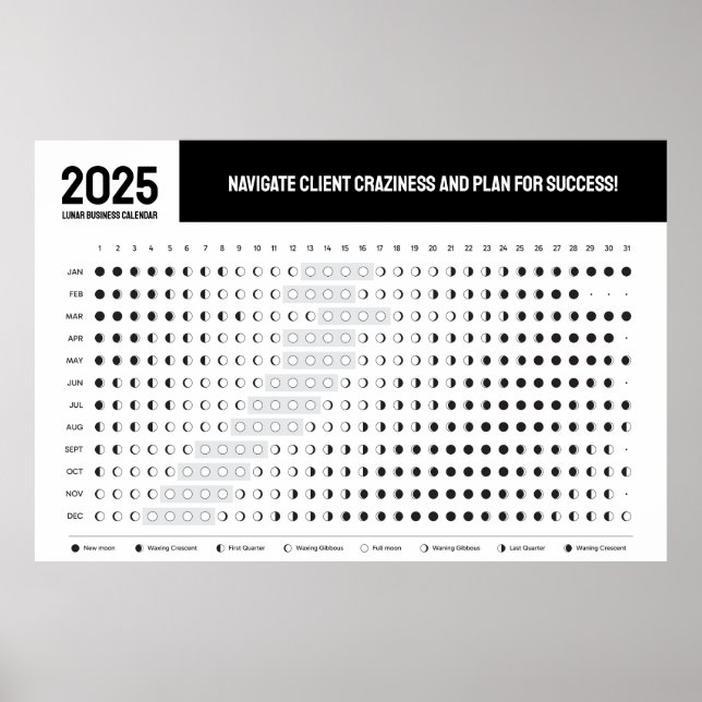 Poster Calendário Lunar de Negócios Afeto da Lua Cheia (Frente)