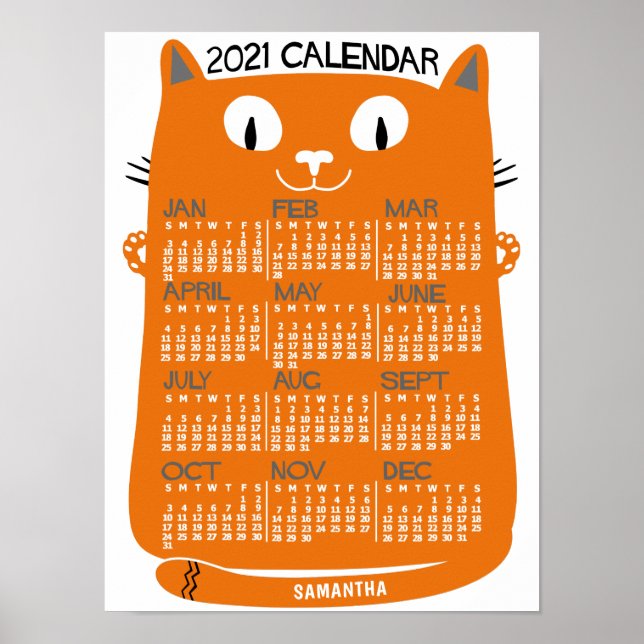 Poster Calendário Mensal 2021 Ano - Médio Laranja (Frente)
