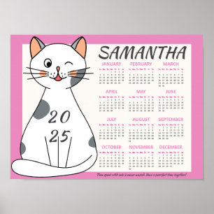 Poster Calendário Mensal 2025 Gatinho Branco Divertido Ro