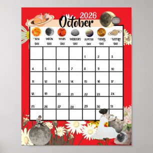 Poster Calendário Mensal Astrológico de Outubro de 2026