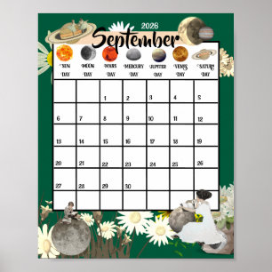 Poster Calendário Mensal Astrológico de Setembro de 2026 