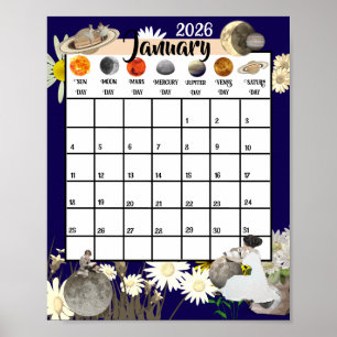 Poster Calendário Mensal Astrológico Janeiro 2026