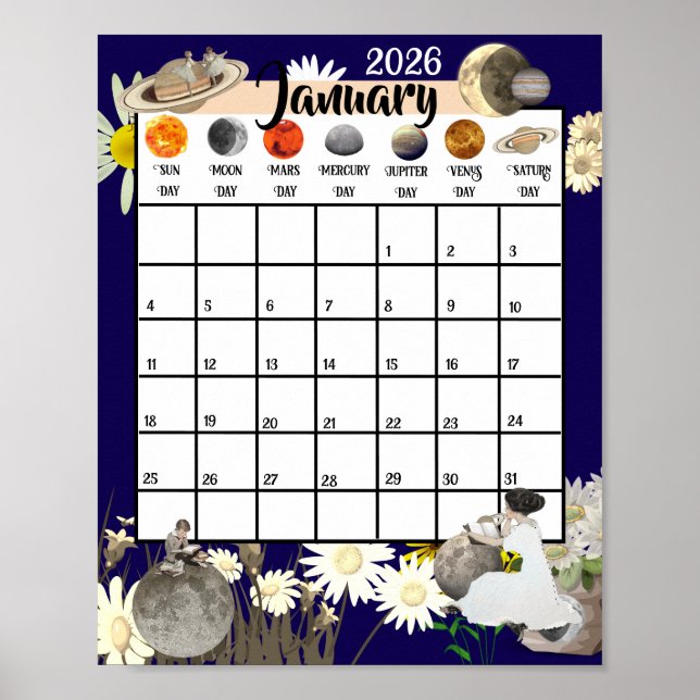 Poster Calendário Mensal Astrológico Janeiro 2026     (Frente)