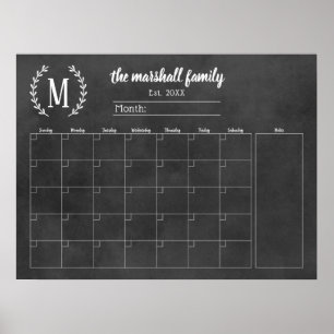 Poster Calendário Mensal de Família com Monograma em Quad