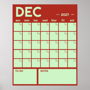 Poster Calendário Mensal de Parede em Cores Vibrantes e N