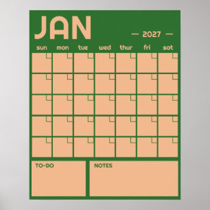 Poster Calendário Mensal de Parede em Cores Vibrantes e N