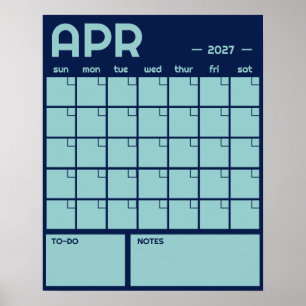Poster Calendário Mensal de Parede em Cores Vibrantes e N