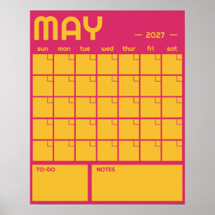 Poster Calendário Mensal de Parede em Cores Vibrantes e N