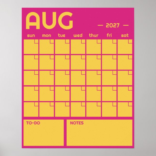 Poster Calendário Mensal de Parede Grande sem Data em Cor (Frente)