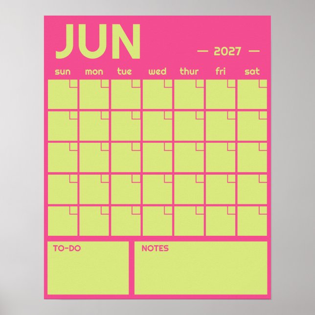 Poster Calendário Mensal de Parede Grande sem Data em Cor (Frente)