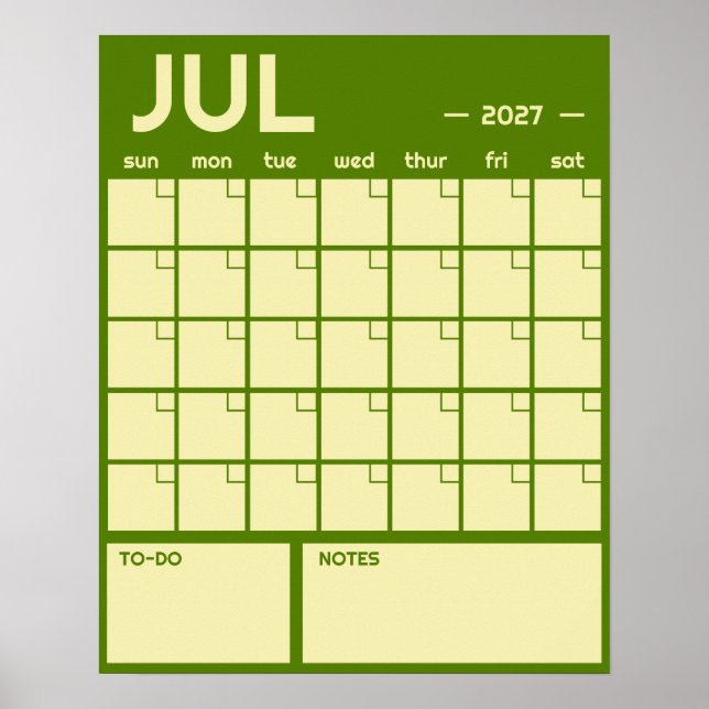 Poster Calendário Mensal de Parede Grande sem Data em Cor (Frente)