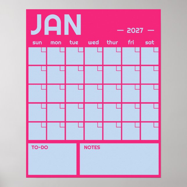 Poster Calendário Mensal de Parede Grande sem Data em Cor (Frente)