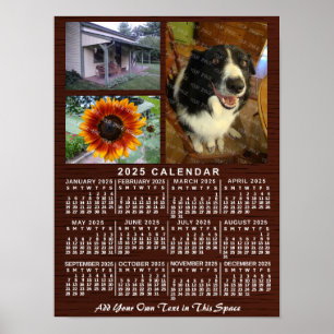 Poster Calendário Mensal do Ano 2025 Madeira Personalizad